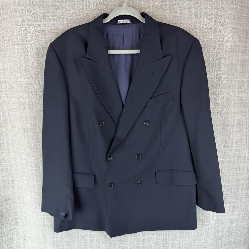 Vito Rufolo Suit Jacket Mens 42 Blue Double-Breasted Peak Lapel Wool San Martino